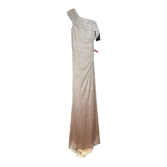 Ieena for Mac Duggal One-Shoulder Ruched Sequin Gown in Nude NWT - Picture 2 of 7